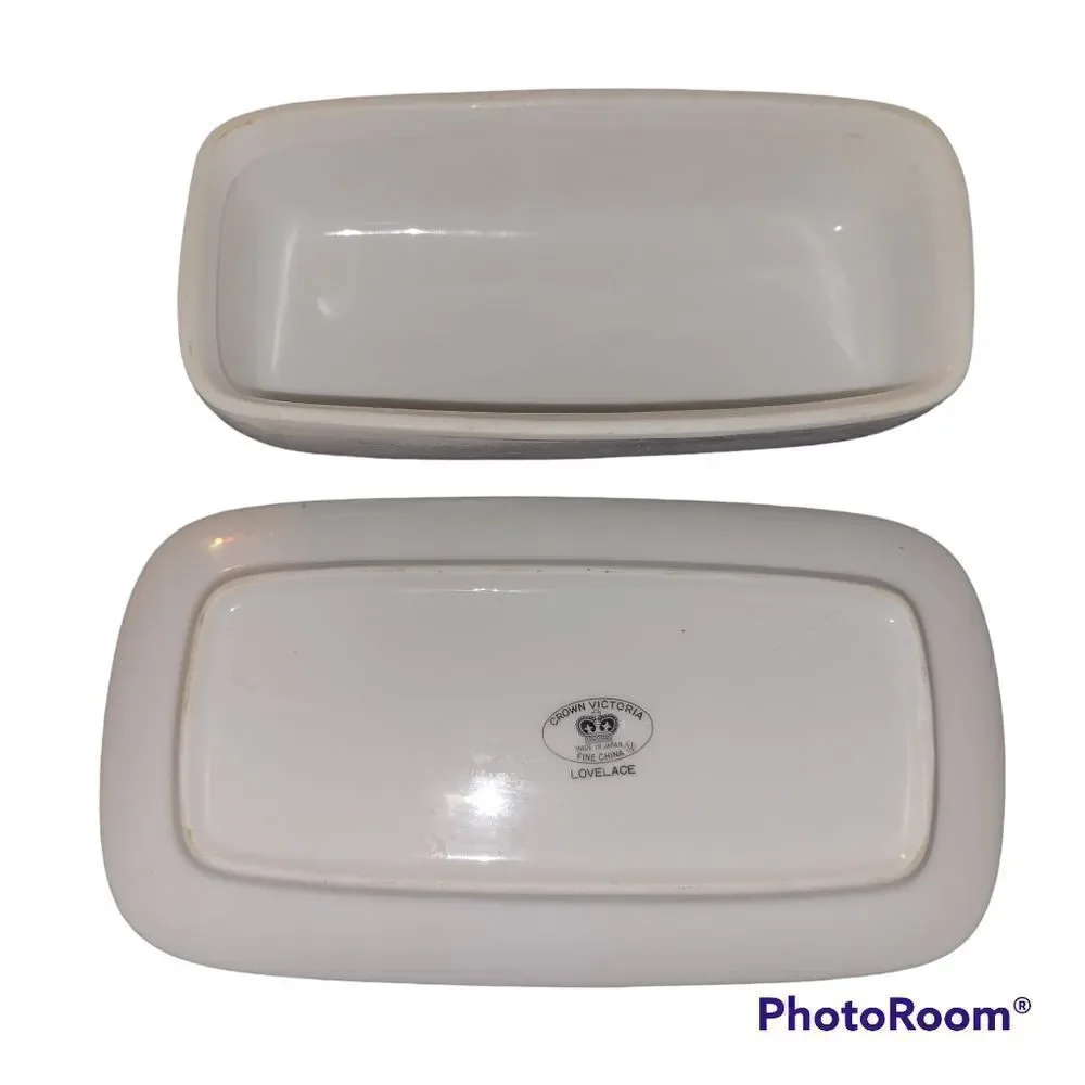 Crown Victoria Lovelace Butter Dish. ^